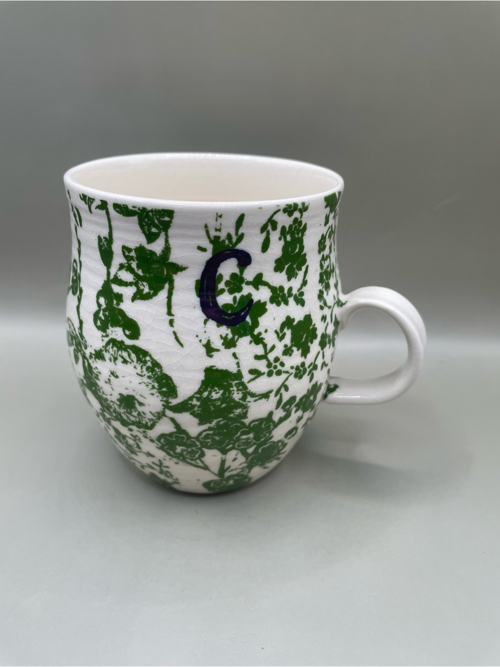 Anthropologie READ Homegrown Monogram Initial "C” Floral Birds Coffee Tea Mug